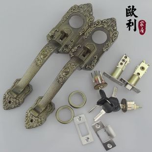罗普斯金门锁防盗门锁老式大把手仿青古铜拉手锁按锁双开大门锁