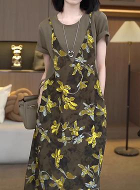连衣裙时尚夏季气质印花新款两件21388生产假宽松复古显瘦国中女
