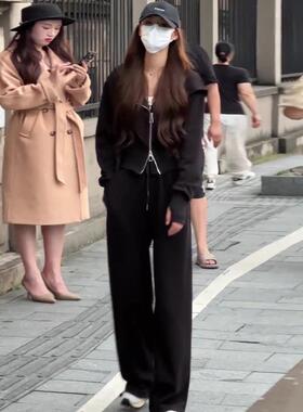 时尚五色运动服外套卫裤阔腿休闲2970现货两件套套装连帽小个子