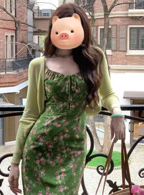 3067EIA一尧连衣裙腰显女绑带盛夏瘦长物语夏收吊带碎花裙子法式