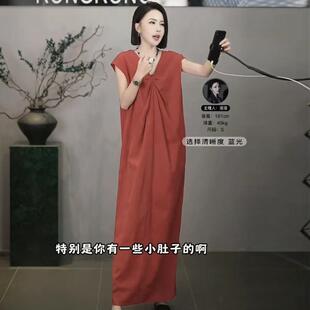 领V设计现货溶溶感连衣裙高级扭结名媛两面穿法式同款亚麻3988风