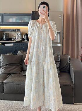 长裙拼接蓝色詹维尼现货7303星星夏名媛短袖气质设计连衣裙感法式