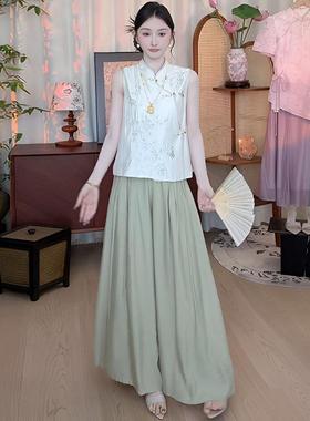 休闲裤上衣立领一整套穿ootd套装国风现货9921扣新刺绣搭盘中式