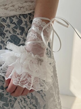 手袖Y2K洛丽塔芭蕾风蕾丝少女绑带装饰袖套亚文化小众百搭袖套女