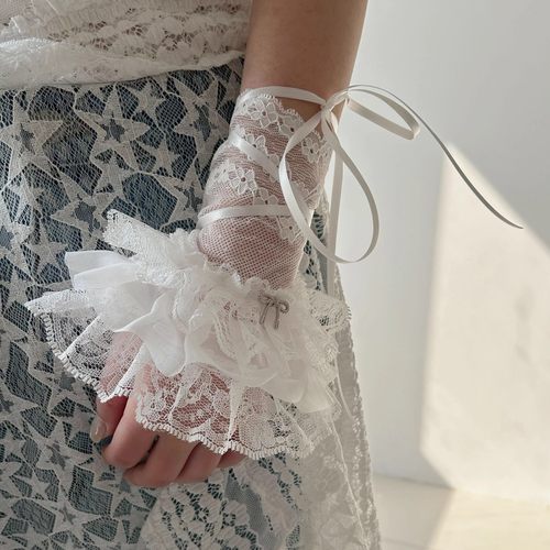 手袖Y2K洛丽塔芭蕾风蕾丝少女绑带装饰袖套亚文化小众百搭袖套女