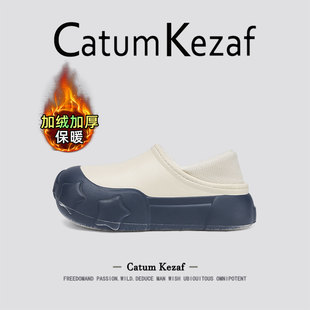 男 外穿防滑防水加绒保暖包跟棉鞋 美国CatumKezaf情侣棉拖鞋 女冬季