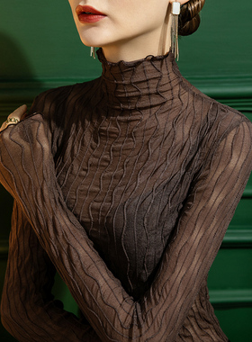 捡漏特价剪镖外贸折扣女装秋季高领蕾丝打底衫女内搭长袖网纱上衣