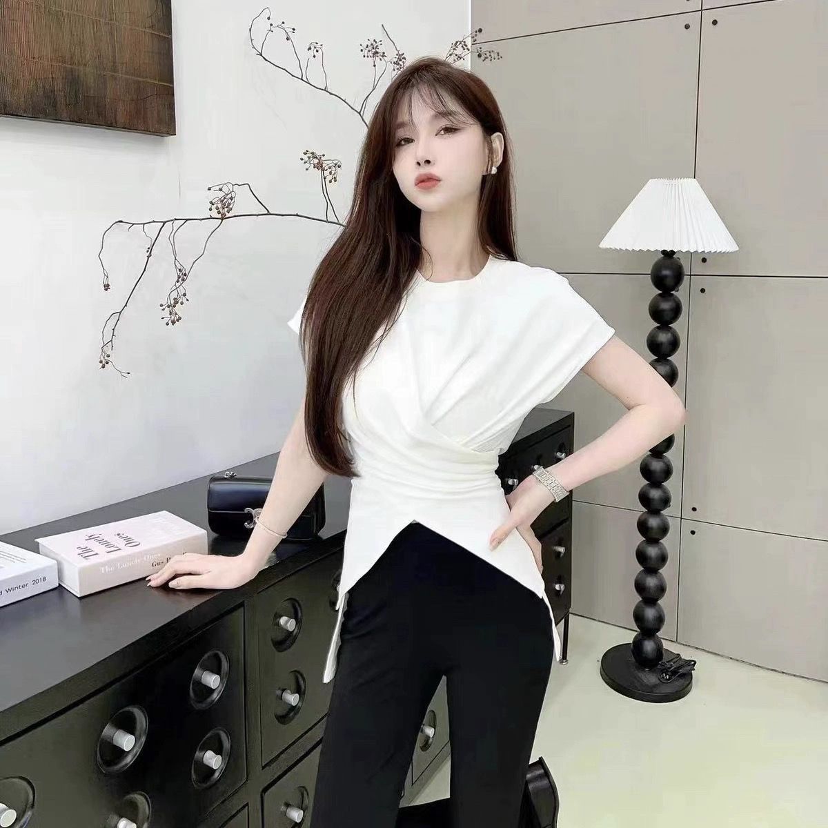 短袖T恤别致收腰显瘦上衣女