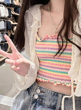 捡漏特价剪镖外贸折扣女装镂空针织防晒开衫女夏季吊带裙外搭披肩