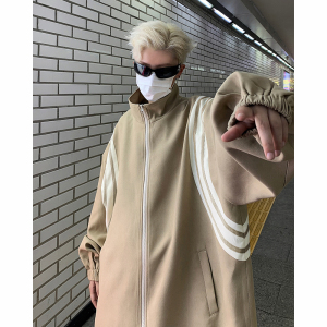 美式撞色拼接设计棒球服男宽松复古拉链翻领夹克外套-JK180-P105图片