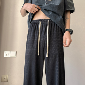 棋盘格垂感冰丝裤男夏季薄款直筒阔腿拖地休闲长裤B289-K326-P45图片