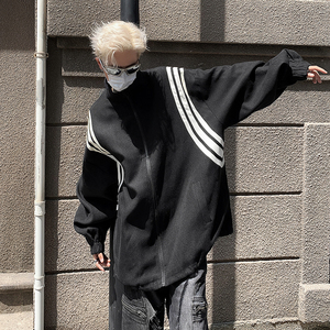 美式撞色拼接设计棒球服男宽松复古拉链翻领夹克外套-JK180-P105图片