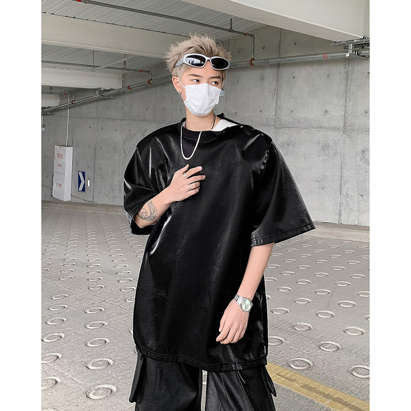流光垫肩短袖金属纽扣设计感T恤立体纯色半袖上衣B289-H86031-P58,男装T恤,电商B289