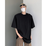 美式金属拉链设计感垫肩短袖男T恤个性百搭纯色半袖-H86030-P58，男装T恤，电商B289