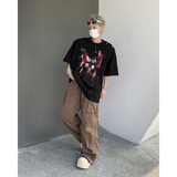 美式金属拉链设计垫肩蝴蝶印花涂鸦宽松短袖T恤男B289-H8700-P68，男装T恤，电商B289
