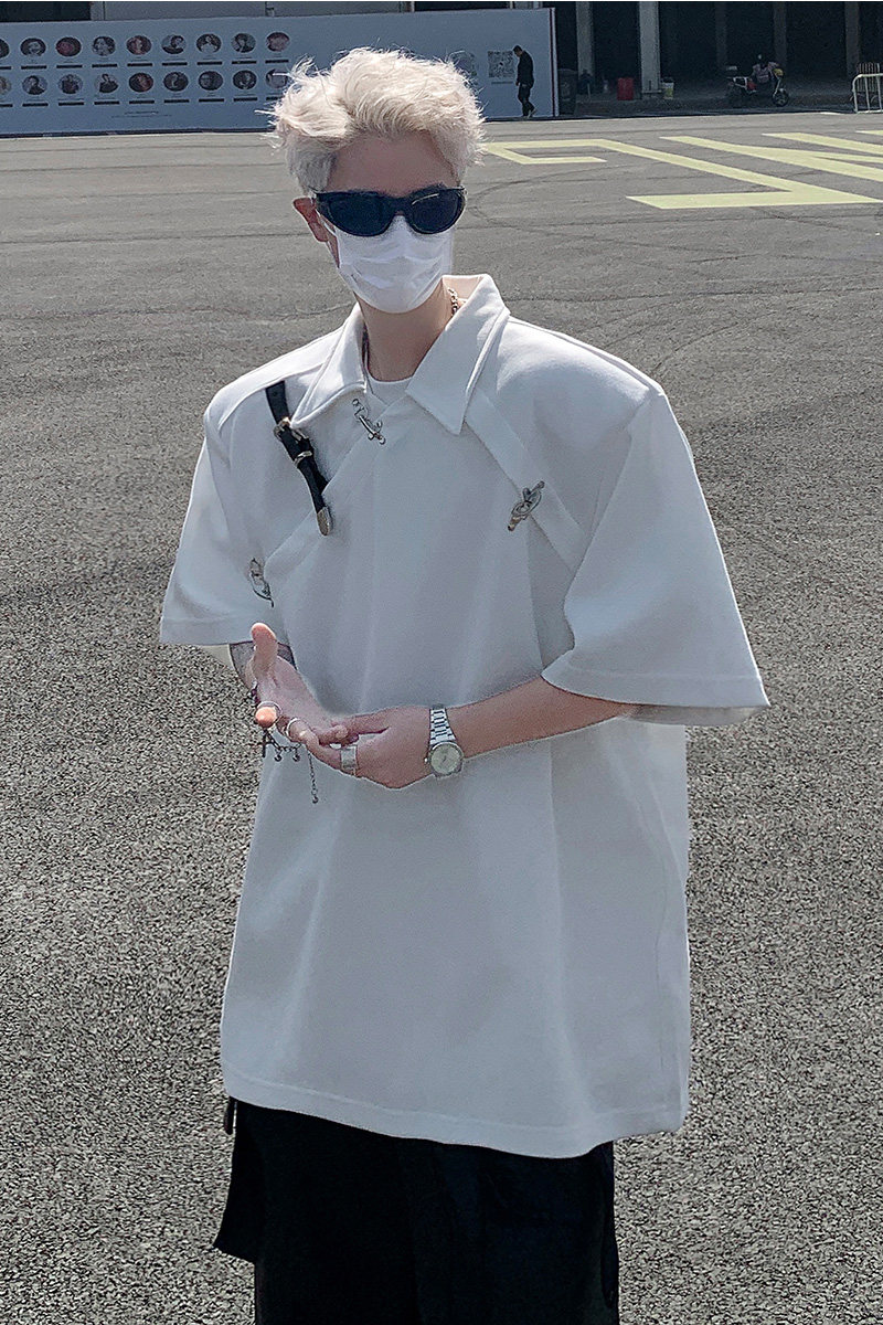 金属皮带扣设计感垫肩POLO衫高级短袖男T桖潮B289-H86050-P78,男装T恤,电商B289