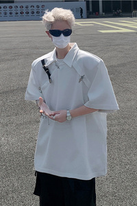 金属皮带扣设计感垫肩POLO衫高级短袖男T桖潮B289-H86050-P78图片