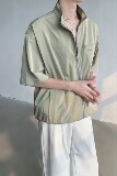 立领短袖拉链衬衫男宽松韩版半袖开衫防晒衣上衣B289-B1116-P75，男装衬衫，电商B289