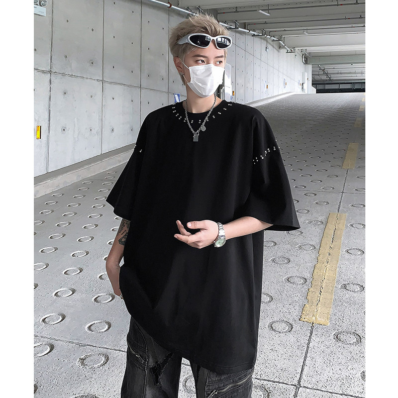 240克重磅美式高街珋钉短袖T恤男针织衫半袖体恤上衣-H86045-P68,男装T恤,电商B289