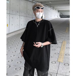 240克重磅美式高街珋钉短袖T恤男针织衫半袖体恤上衣-H86045-P68