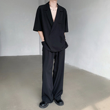 夏季高级翻领套头短袖休闲西服套装-HB1569-P75西裤-K8567-P55，男装西服，电商B289