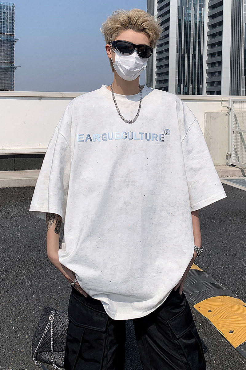 美式重磅水洗做旧满天星宽松短袖T恤百搭男女星空体恤-H86047-P68,男装T恤,电商B289