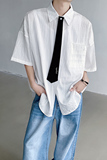 学院风休闲领带短袖衬衫韩版宽松痞帅中袖衬衣B289-CS8687-P68，男装衬衫，电商B289