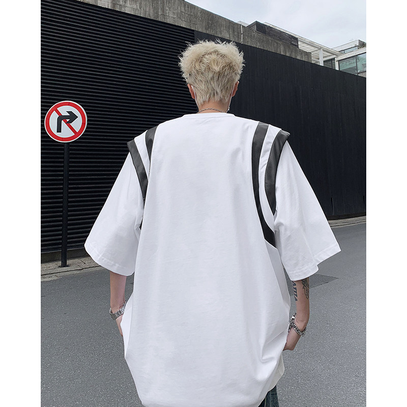 小众先锋未来感垫肩T恤男解构拼接设计感上衣廓形短袖-H86052-P68,男装T恤,电商B289
