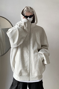 美式双拉链设计重磅百搭宽松落肩连帽开衫卫衣B289-WY3016-P98图片
