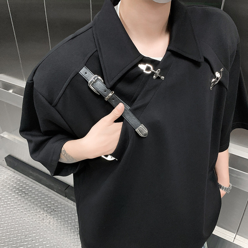 美式金属皮带扣设计感垫肩POLO衫高级短袖男T桖潮B289-H86050-P78,男装Polo衫,电商B289