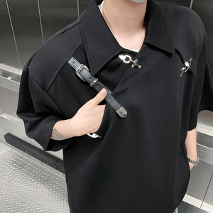 美式金属皮带扣设计感垫肩POLO衫高级短袖男T桖潮B289-H86050-P78图片