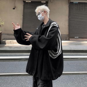 美式撞色拼接设计棒球服男宽松复古拉链翻领夹克外套-JK180-P105图片