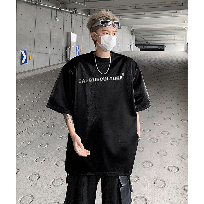 流光垫肩短袖金属纽扣设计感T恤立体印花半袖上衣B289-H86041-P68,男装T恤,电商B289