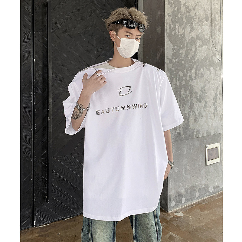 小众字母金属设计感垫肩短袖男夏高级感拉链T恤B289-H86040-P68,男装T恤,电商B289