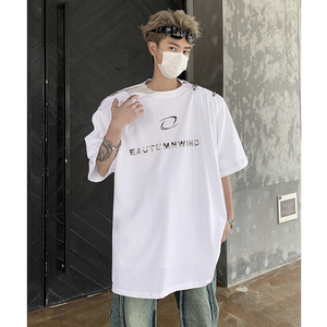 小众字母金属设计感垫肩短袖男夏高级感拉链T恤B289-H86040-P68图片