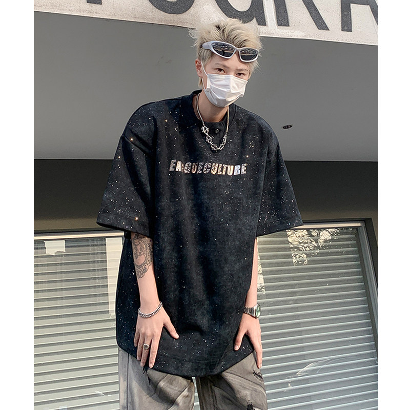 夏季小众细闪设计感垫肩短袖T恤金属印花点缀半袖B289-H86089-P60,男装T恤,电商B289