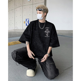 重磅T恤男夏季水洗做旧满天星短袖十字架美式高街体恤衫H6633-P48，男装T恤，电商B289