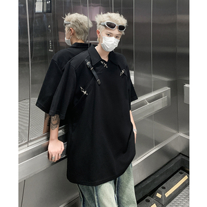 美式金属皮带扣设计感垫肩POLO衫高级短袖男T桖潮B289-H86050-P78图片