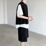 假两件针织短袖T恤套装夏宽松五分短裤两件套B289-TZDK01-P120，男装T恤，电商B289