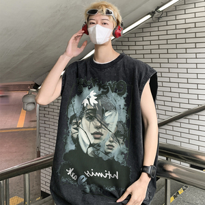 抖音供货、230克现货水洗棉印花宽松版无袖背心B289-BX11-P35图片