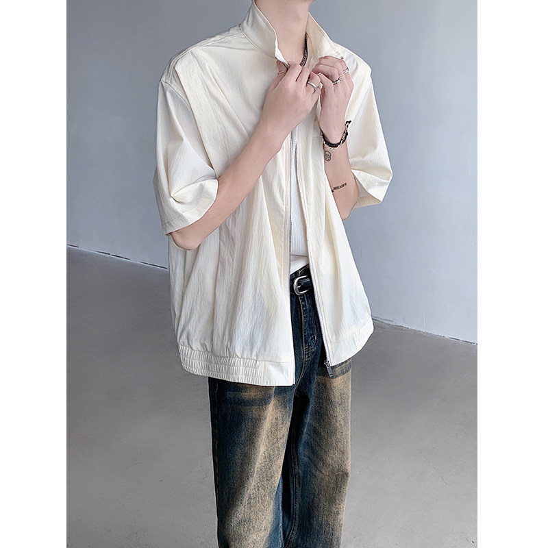 双拉链设计薄款防晒衣短袖立领夹克男女衬衣外套B289-B1116-P75,男装夹克,电商B289