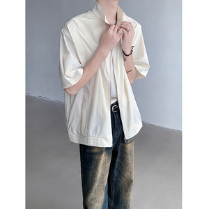 双拉链设计薄款防晒衣短袖立领夹克男女衬衣外套B289-B1116-P75图片