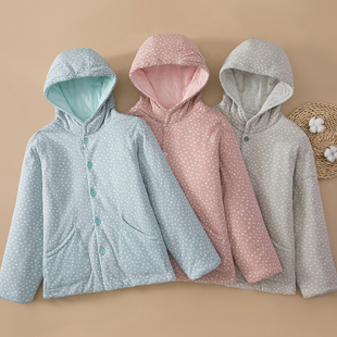 女士纯棉花棉袄妈妈装轻薄棉服夹棉连帽保暖棉衣宽松外出穿外套