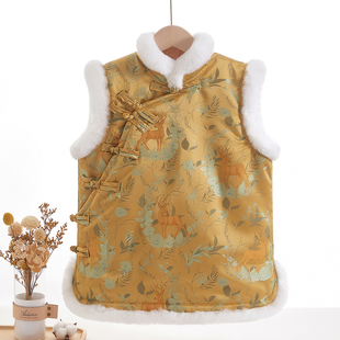 新中式棉花马甲外套女獭兔毛盘扣时髦加棉加厚外穿国风背心马夹