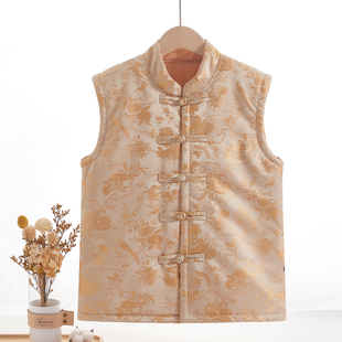 新中式 中国风加棉加厚坎肩女秋冬马甲外搭 旗袍棉花马甲上衣唐装