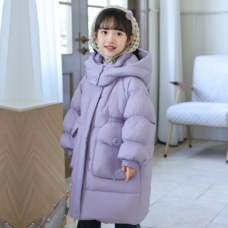 新款中小童羽绒服女童中长款过膝儿童加厚洋气宝宝公主风外套冬装