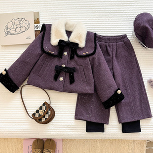 套装 女童冬季 洋气休闲裤 女孩时尚 潮 加绒加厚小香风两件套2025新款
