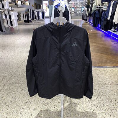 阿迪达斯2025新款凉感连帽外套秋男黑色运动健身梭织夹克 KB5157