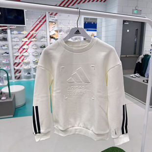 阿迪达斯童装25秋冬款男女童加绒圆领长袖套头衫运动卫衣KB5097