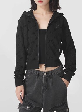 MLB秋季25新款女款小logo钻石老花连帽拉链休闲卫衣 3FTRM0154